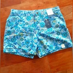Nwt!! ST JOHNS BAY Floral Blue Shorts 12 Womens Casual Spring Summer Chino Style